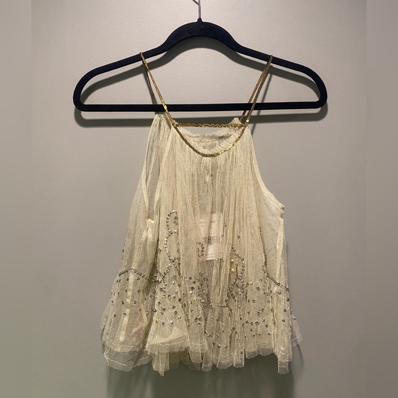 NWT Free People Cream Mesh Sequin Sparkle Swing Tank - Picture 9 of 13